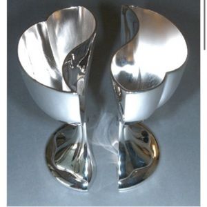 Silver plated heart shaped goblet set